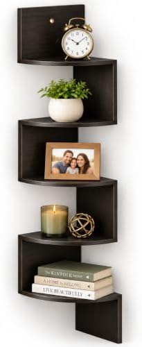 Greenco Corner Shelf, 5 Tier Shelves for Wall Storage, Easy-to-Assemble Floating Wall Mount Shelves for Offices, Bedroom