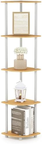 Furinno TURN-N-TUBE Corner Shelf, 5-Tier Corner Bookshelf, Open Storage Shelves, for Organization and Storage, Living Ro