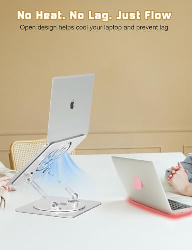 Adjustable Rotating Laptop Stand for Desk, Aluminum Riser, Silver