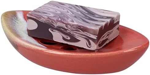 Ceramic Soap Dish with Self Draining Tray for Bathroom, Kitchen (Pastel Red), 6.25 x 3.75 x 1 inches (LxWxH) (1111)