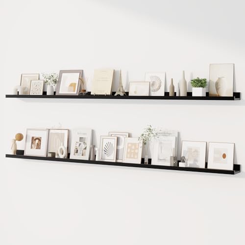 Dreamland Picture Ledge Shelf for Wall, Floating Shelves Set of 2,72 inch Long Floating Shelves with Lip for Living Room,Bedroom,Bathroom,Kitchen,Black