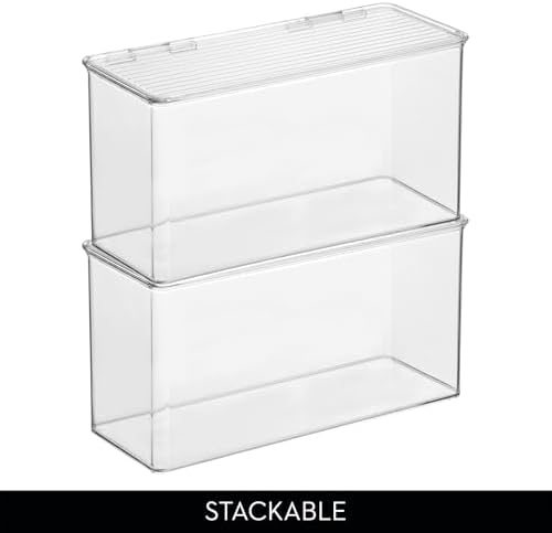 iDesign Plastic Stackable Hinged-Lid Storage Box, Set of 4, Clear