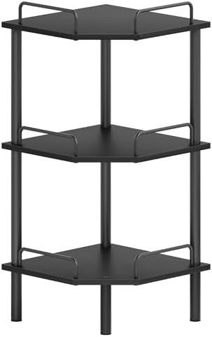 Tajsoon 3 Tier Corner Shelf Stand, Standing Corner Shelf Unit, Black