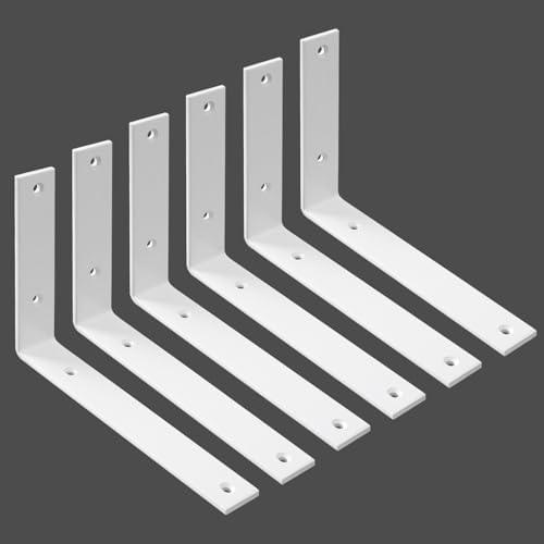 Shelf Bracket 6 Pack 8" Lx8 H 5mm Thick Heavy Duty White L Brackets