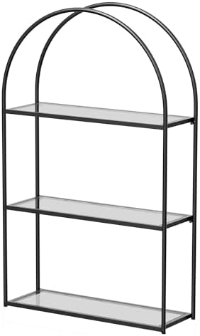 Crofy 3-Tier Arched Wall Shelf with Black Frame & Transparent Shelves