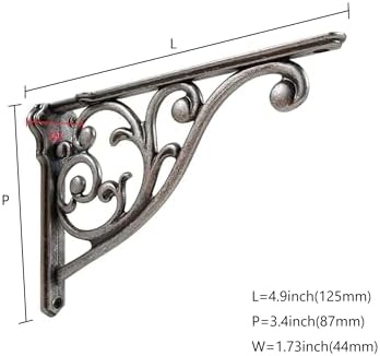 Ornate Decorative Shelf Brackets 5x3.5 inch Small Wall Mounted Shelving Bracket 4 Pack Antique Pewter Vintage Shelf Brac