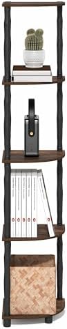Furinno Turn-N-Tube Storage Shelves, 5-Tier Corner Book Shelf, Standing Corner Shelf, Toolless Open Shelves, Classic Tub
