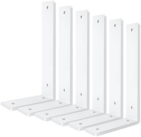 White Floating Shelf Bracket 8 Inch, 6 Pack Heavy Duty Shelf Brackets, Wall Shelf Bracket for DIY Decorative with Mounti