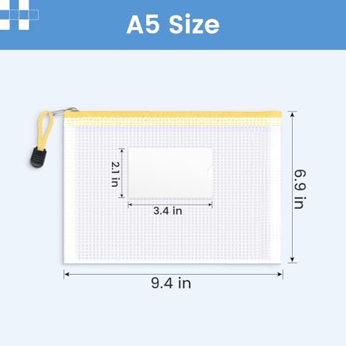 Sooez 24 Pack Mesh Zipper Pouch Bags with Label Pocket, A5 (9.4×6.8 in) Small Pencil Case Pouch for Organizing, Clear Plastic Pencil Pouches Bulk for School Supplies Storage, Money Envelopes for Cash
