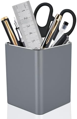 Metal Pen Holder Aluminum Pencil Holder Desktop Organizer Square for Office, School, Home 3.15 x 4 Inches-Grey