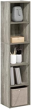 Furinno PASIR Book Shelf, 5-Tier Tall Narrow Bookshelf, Open Shelves Bookcase, 9 x 12 x 52, Easy Assembly, for Living Ro