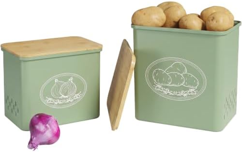 Lifewit Plastic Potato and Onion Storage Bin Box, Set of 2, Green