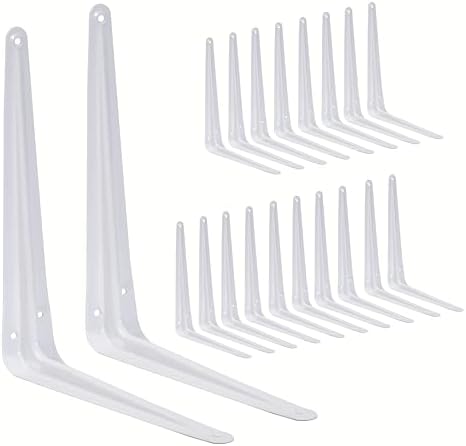 20 Pack Shelf Brackets 10 Inch, White Metal Brackets for Shelves, L Shape Shelving Brackets (White, 10" x 8")