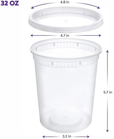 Pantry Value 32 oz Plastic Food Storage Deli Containers with Lids [24 Sets]