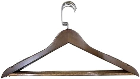 20 Pack Dark Wood Clothes Hangers with Wide Fixed Chrome Hook, Non-Slip Ridged Shoulders & Dual Grooves for Straps, Heavy-Duty Wooden Hangers for Suits, Jackets & Shirts