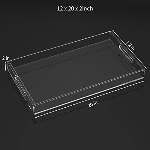 NIUBEE Acrylic Serving Tray 12x20 Inches -Spill Proof- Clear Decorative Tray Organiser for Ottoman Coffee Table Countert