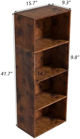 Wooden 4 Cube Storage Organizer, 4 Tier Tall Vintage Bookshelf Freestanding Storage Display Organizer, Versatile Cubes S