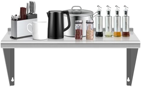 18" D x 24" W Stainless Steel Wall Mounted Shelves, Floating Shelving with Brackets, Commercial Shelf Perfect for Restau