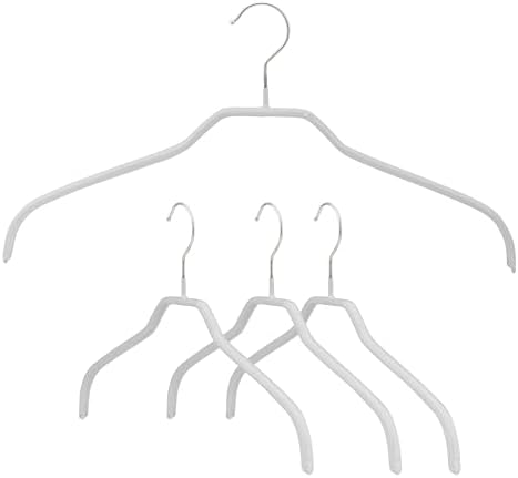 Narrow Petite Clothing Hangers by MAWA, Steel Hanger with Non-Slip Coating, for Shirts, Dresses, Suits, Camisoles, Jackets, 360-degree Rotatable Hook, Set of 4, White