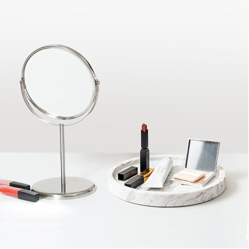Natural Marble Decorative Tray for Bathroom Bedroom Kitchen Dresser, Round Vanity Trays for Jewelry, Perfume, Cosmetic, 