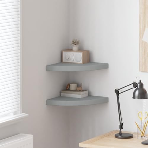 vidaXL Floating Corner Shelves 2 pcs Gray 13.8"x13.8"x1.5" MDF