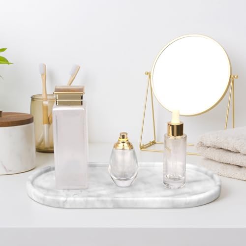 Oval Marble Bathroom Vanity Tray, Light Grey, 12" x 6" x 0.8"