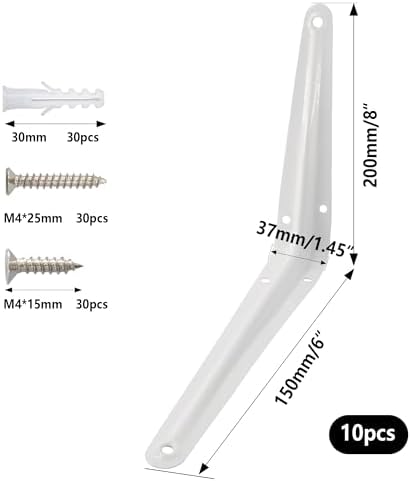Lilaly 10 Pack Shelf Brackets 8 Inch Shelf Bracket, Heavy Duty L Brackets for Shelves for Hanging Floating Shelves Brack