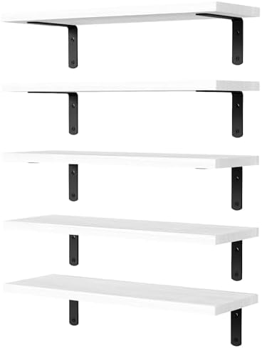 DOLLFIO Floating Wall Shelves, Decor & Storage, White, 16.5'', 5Pcs
