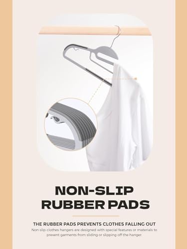 HOUSE DAY Slim Plastic Hangers with Non Slip Rubber Pads, 30 Pack, Grey
