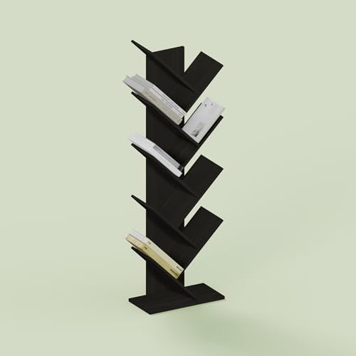 Ipoh Tree Book Shelf, 9-Tier Tree Bookcase, for Narrow Space, Books, CDs, Magazines, Charcoal