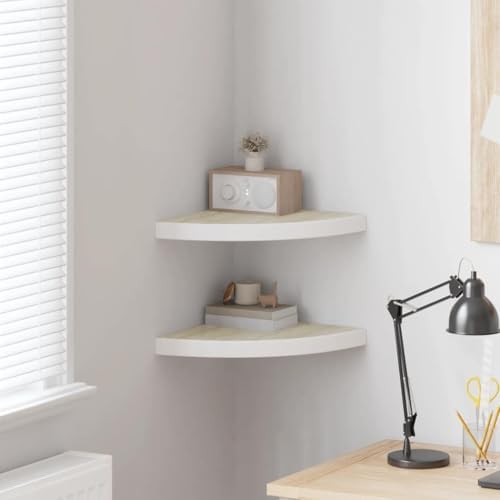 vidaXL Wall Corner Shelves 2 pcs Oak and White 13.7"x13.7"x1.4" MDF