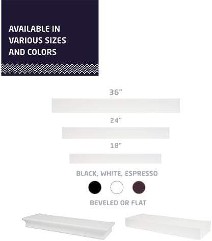 HIGH & MIGHTY 515651 Modern 18" Floating Shelf Holds up to 15lbs, Easy Tool-Free Dry Wall Installation, Flat, eCommerce 