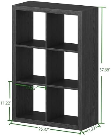 furtble Bookshelf with Storage Bin, 6-Cube Storage Organizer, Modern Wood Open Bookcase, Multifunctional Display Shelf f