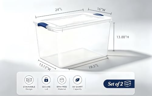 Clear Storage Bins with Lids, 66 Quart Plastic Containers