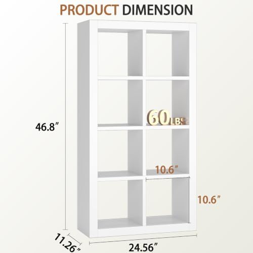 furtble Bookshelf 8-Cube Storage Organizer, Modern Wood Open Bookcase, Multifunctional Display Shelf for Living Room, Be