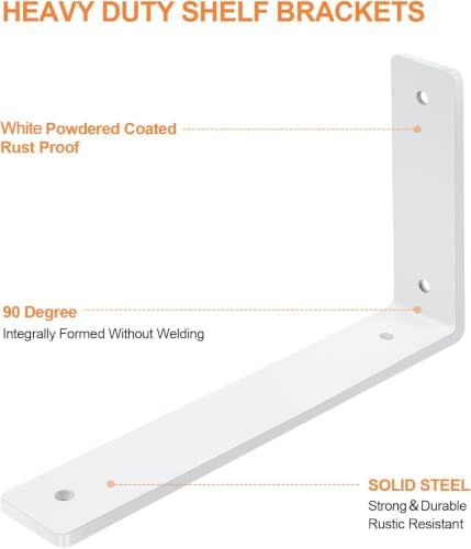 White Floating Shelf Bracket 12 Inch, 6 Pack Heavy Duty Shelf Brackets, Wall Shelf Bracket for DIY Decorative with Mount