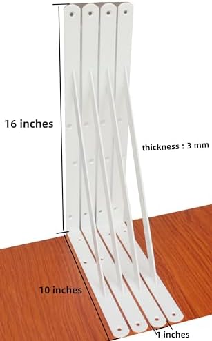 16 Pack L16 x H 10" White Heavy Duty Shelf Brackets with Screws Metal Shelf Brackets Shelf Support Angle Brackets for Sh