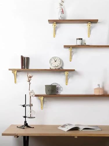 Decorative Shelf Bracket 8 inch, Gold Decorative Brackets for Shelving, Heavy Duty Vintage, DIY Projects, Hardware Inclu
