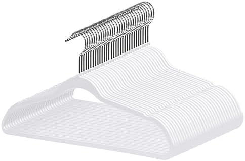 Quality Hangers 50 Pack Slim Plastic Hangers for Clothes - 16.5" Won't Crease Your Clothes, Heavy Duty Non-Velvet White Hangers 360° Swivel Chrome Hook Non Slip Notches Dresses Coats Shirts Jackets