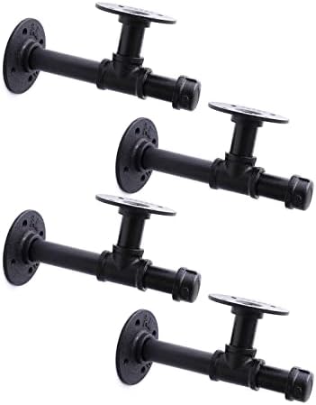 3/4" Industrial Pipe Shelf Brackets, Black Iron Wall Mounted DIY Shelving Brackets Hanging Custom Pipe Brackets for Floa