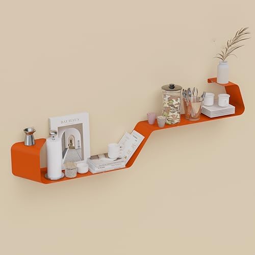 Sttoraboks Floating Wall Shelves Set of 3, Metal Mounted Shelf with Unique Design, Bookshelf for Storage & Display in Ba