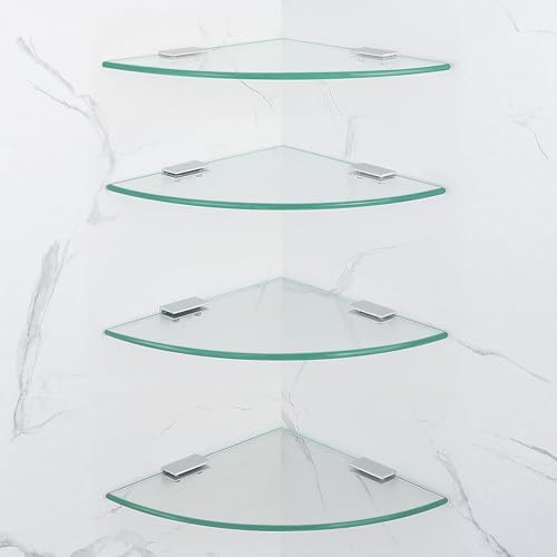 Corner Shower Shelves with Aluminium Brackets, Tempered Glass Shelf, Wall Mounted Organizer for Bathroom, Shower, Kitche