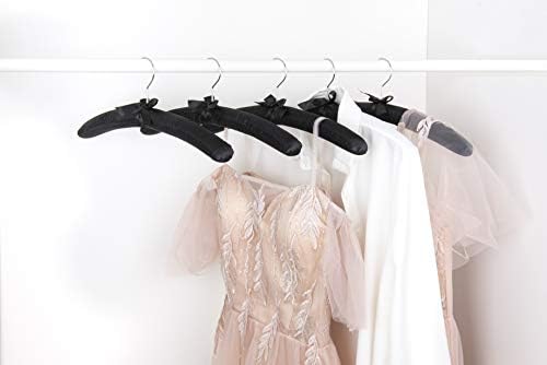 Amber Home 5 Pack Large Black Satin Padded Hangers for Women Clothing 17"