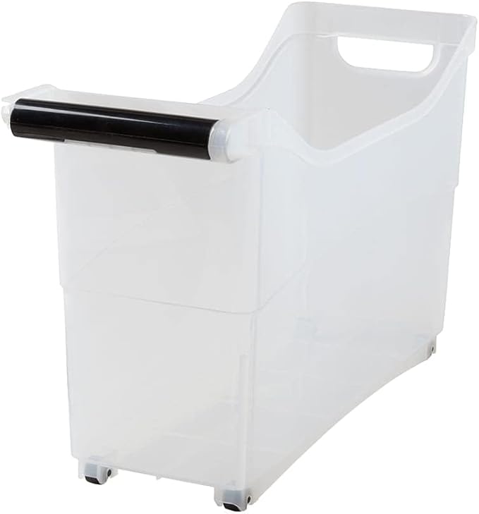 Storage Bin with Handle and Rolling Wheels for Kitchen Organization Plastic - Black