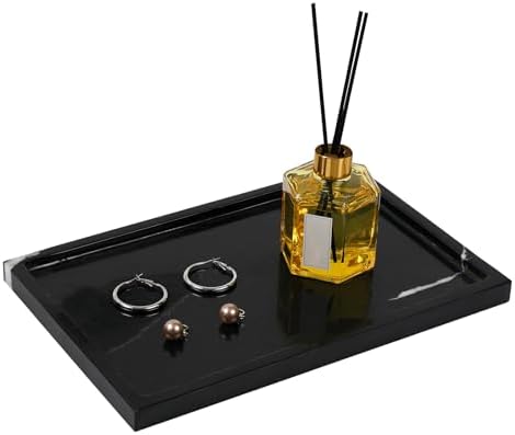 Black Large Marble Tray, 12 Inch Marble Vanity Tray for Bathroom Countertop