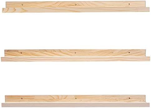 MBYD 36 Inch Natural Wood Floating Picture Ledge Shelf, Wall Mounted Nursery Bookshelf for Kids Books, Vinyl Records & P