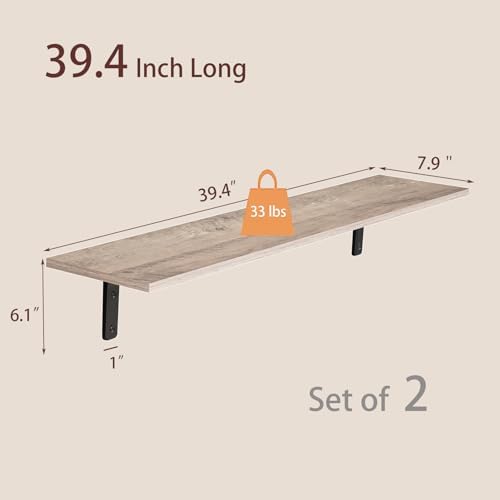 DINZI LVJ Long Wall Shelves, 39.4Inch Wooden Wall Mounted Shelves, Set of 2