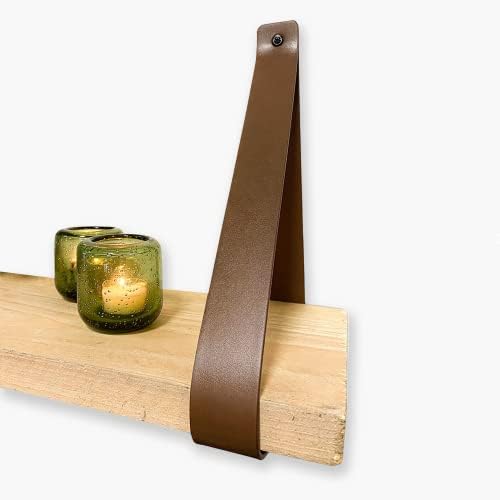 Brute Strength - PU Leather Shelf Brackets - Brown - 2 Pieces - Floating Shelf Set - Wall Brackets - Shelf Straps - Faux