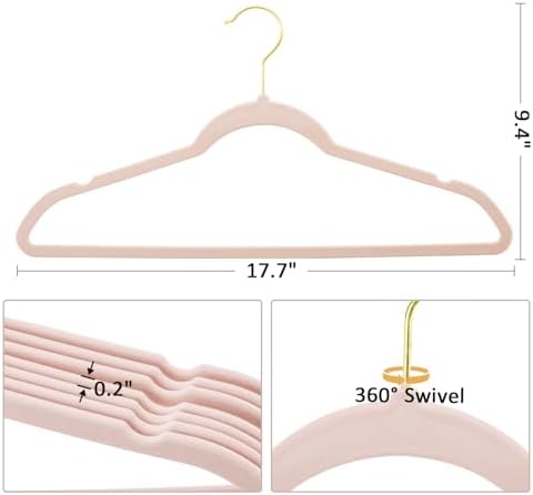 Pink Velvet Hangers 30 Pack, Premium Non-Slip Felt Clothes Hangers, Heavy Duty, Durable Coat Hangers for Suits, Thin Space Saving Hangers with No Mark & 360° Swivel Gold Hook