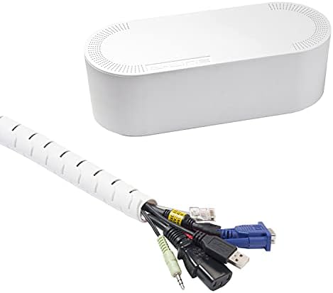 D-Line Cable Management Box (Large) & Cable Organizer Zipper (8.2ft Length) - White